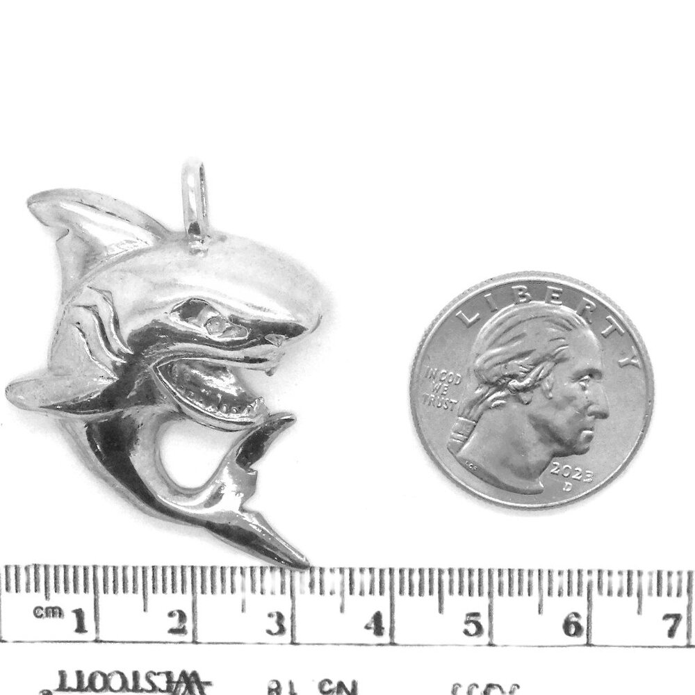 .925 Sterling Silver X-Large Shark Pendant Charm